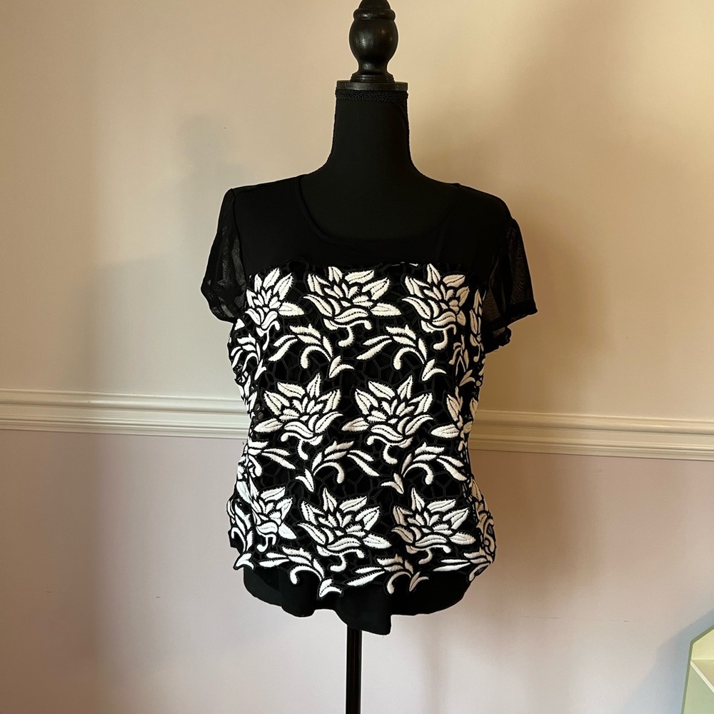 Inc. Elegant Black and White Floral Women's Top